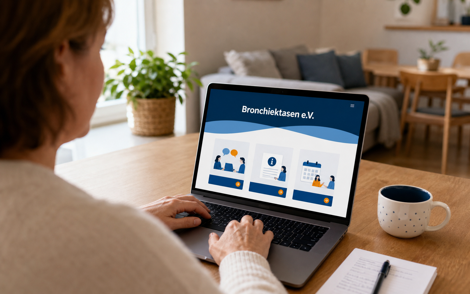 Eine Person nutzt die digitale Webseite von Bronchiektasen e.V.
